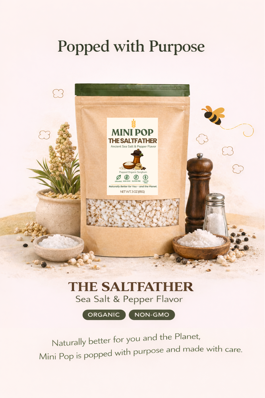 🧂THE SALTFATHER Ancient Sea Salt & Pepper — Popped Sorghum