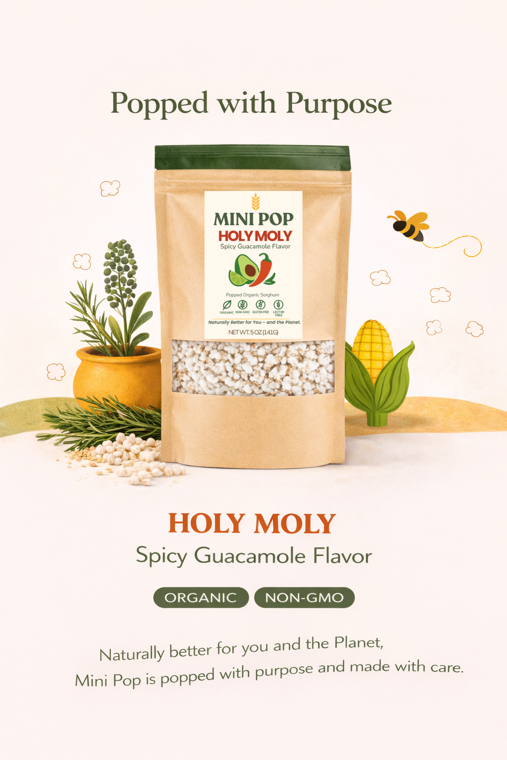 🥑 HOLY MOLY Spicy Guacamole Flavor — Popped Sorghum